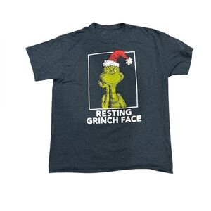 Grinch Graphic T-Shirt with Santa Hat “Resting Grinch Face” XL